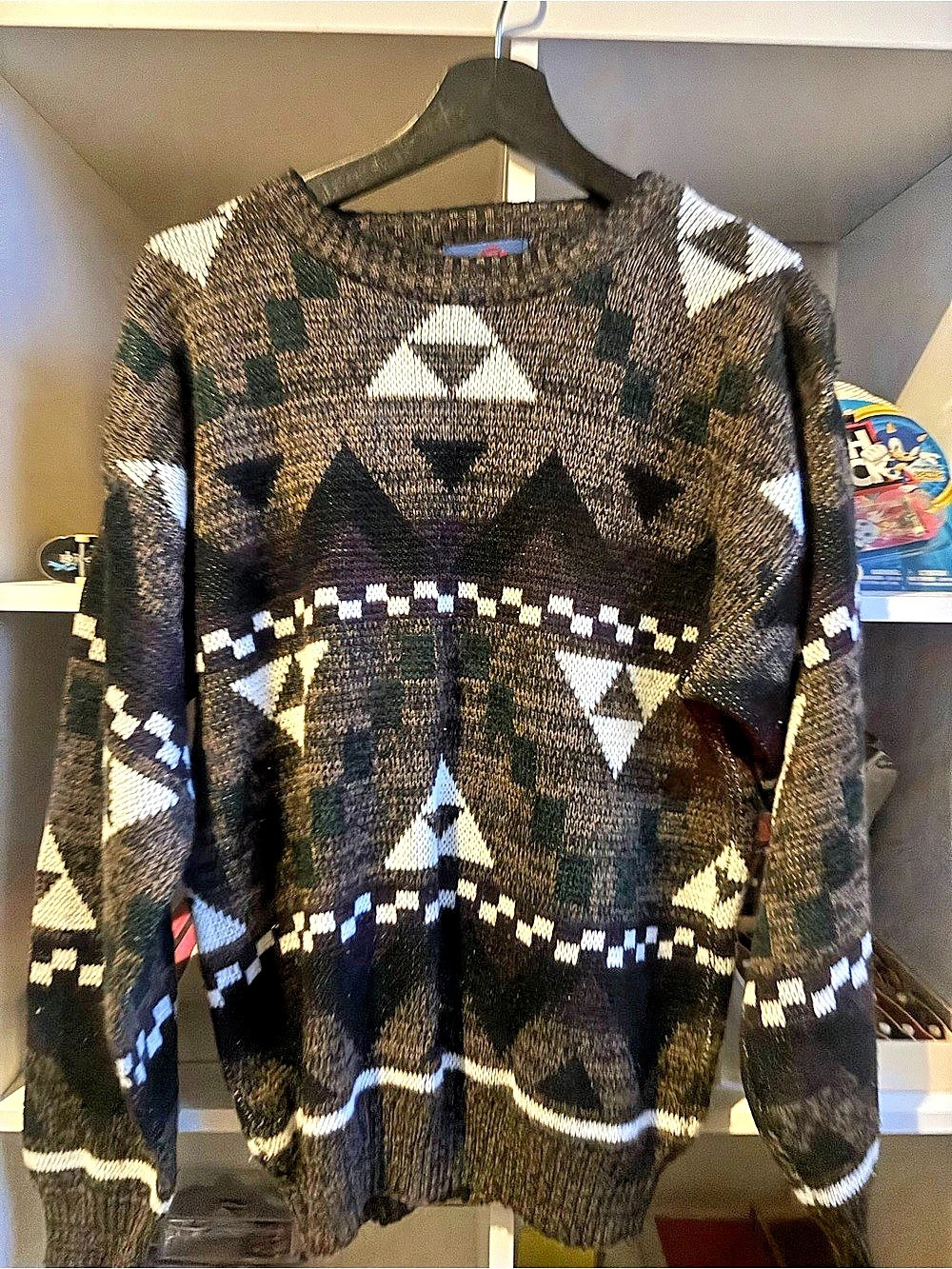 DeVante Geometric Crewneck Sweater in Black & White Size Large